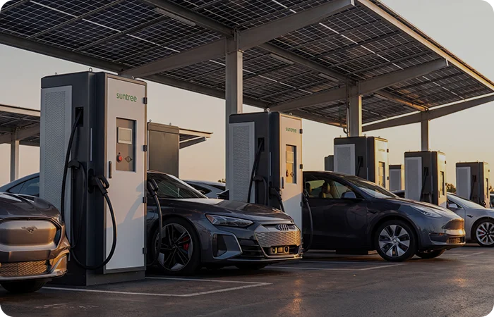 EV charging stations with solar canopy