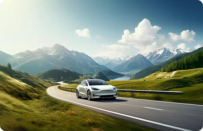 Electric vehicle on a scenic road