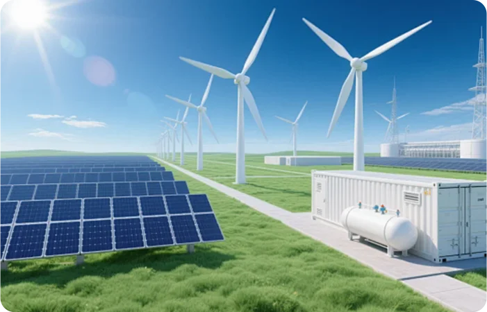 Solar panels and wind turbines